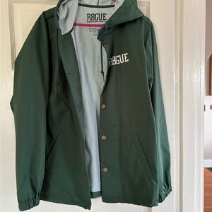RARE Rogue Employee Green Hooded Rain Jacket